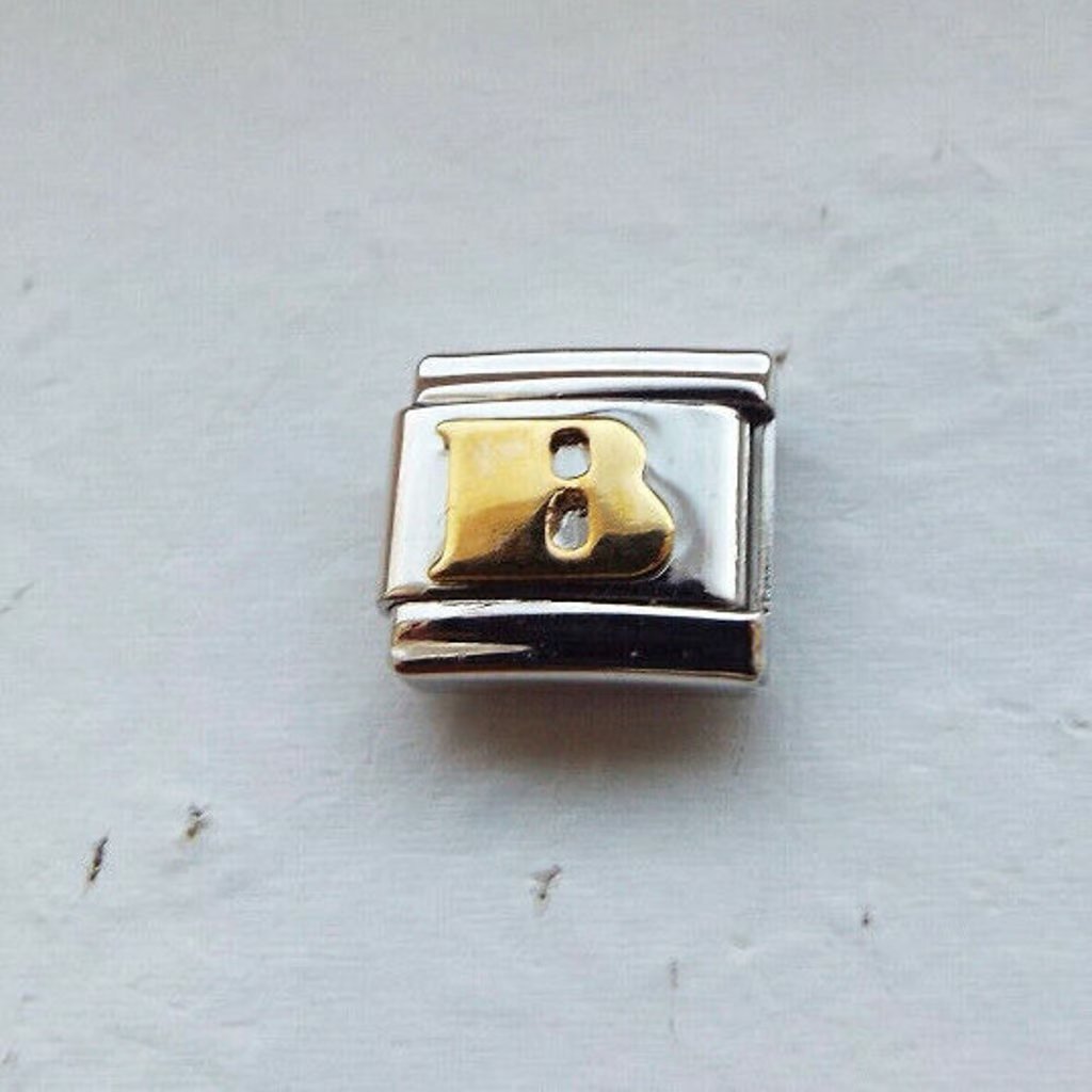 Raised Gold Metal Letter B 9mm Stainless Steel Italian Charm Link New